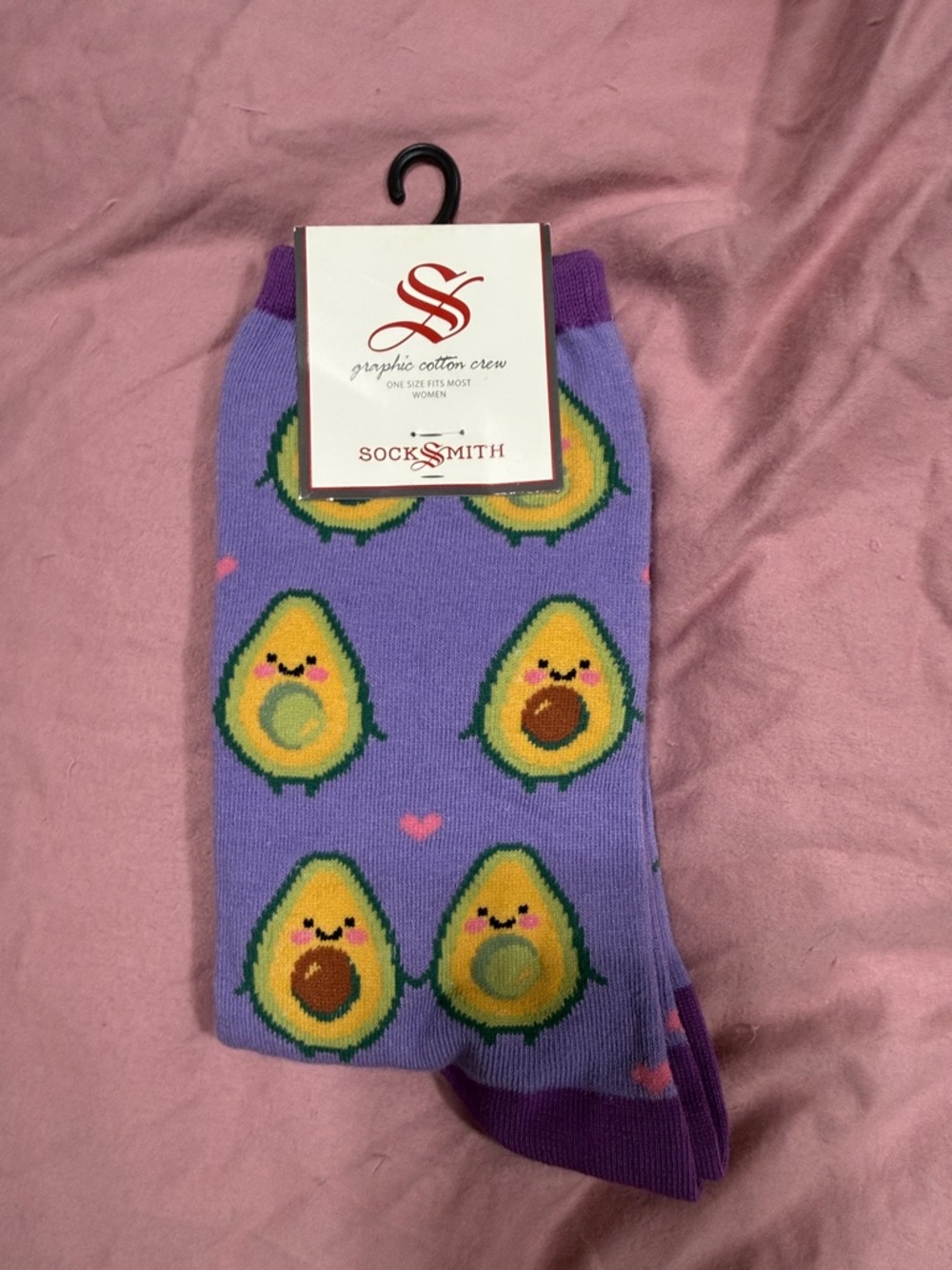 🥳 7/$10!! Socksmith Purple Avocado Graphic Crew Socks